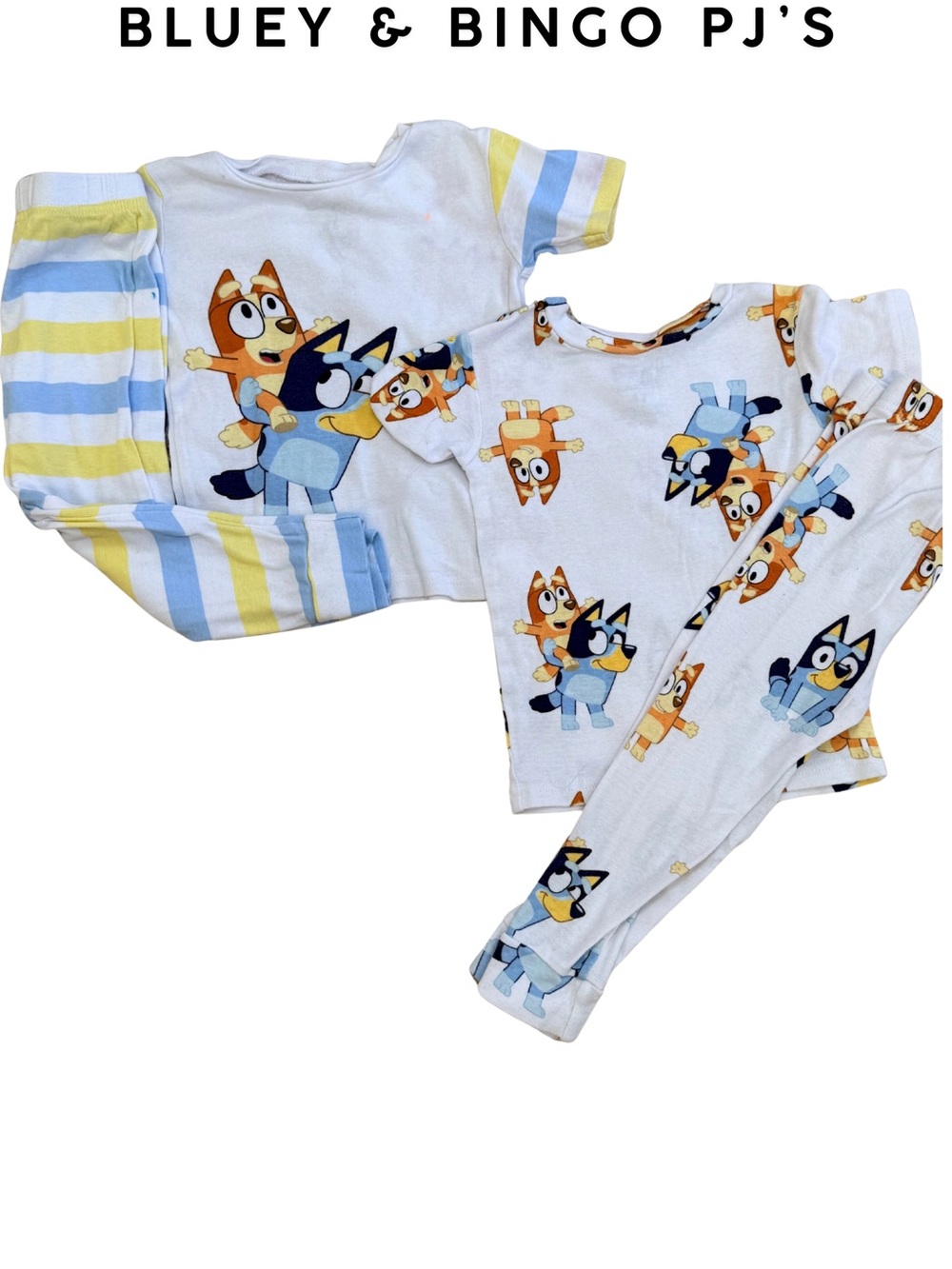 Bluey & Bingo Kids 2-Piece Pajama Set - White with Blue and Yellow Accent